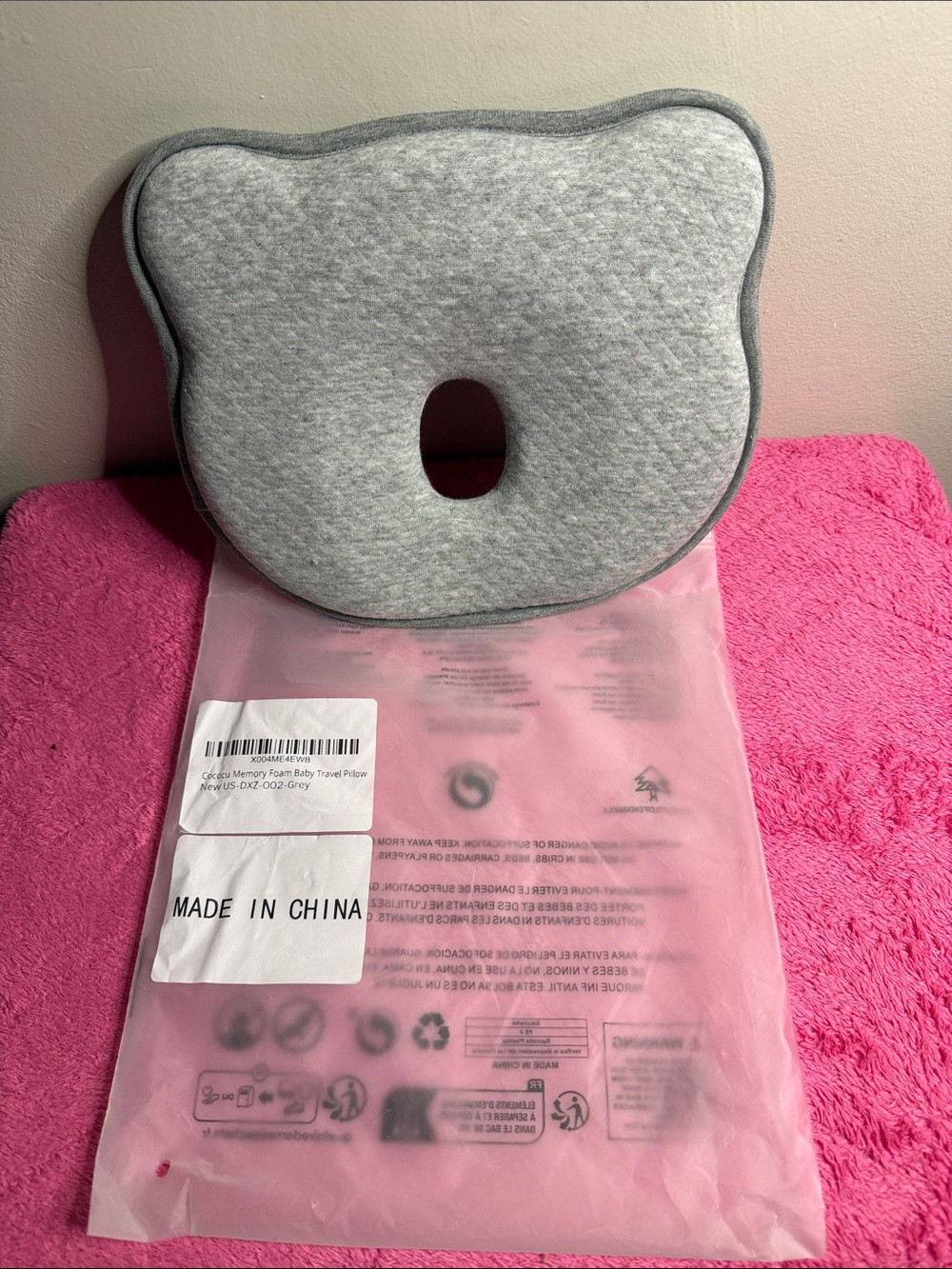 Infant Travel Head Support Pillow in Gray